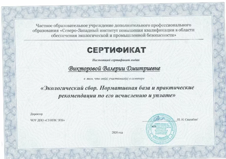 сертификат Викторовой Валерии