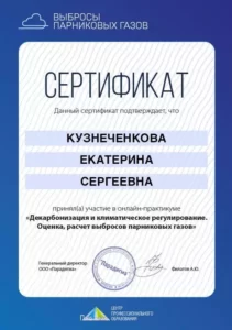 Сертификат Екатерины Кузнеченковой